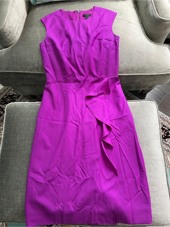J. Crew Dresses & Skirts - J.Crew 100% Wool Magenta Purple Ruffle Front Sheath Dress Size 4